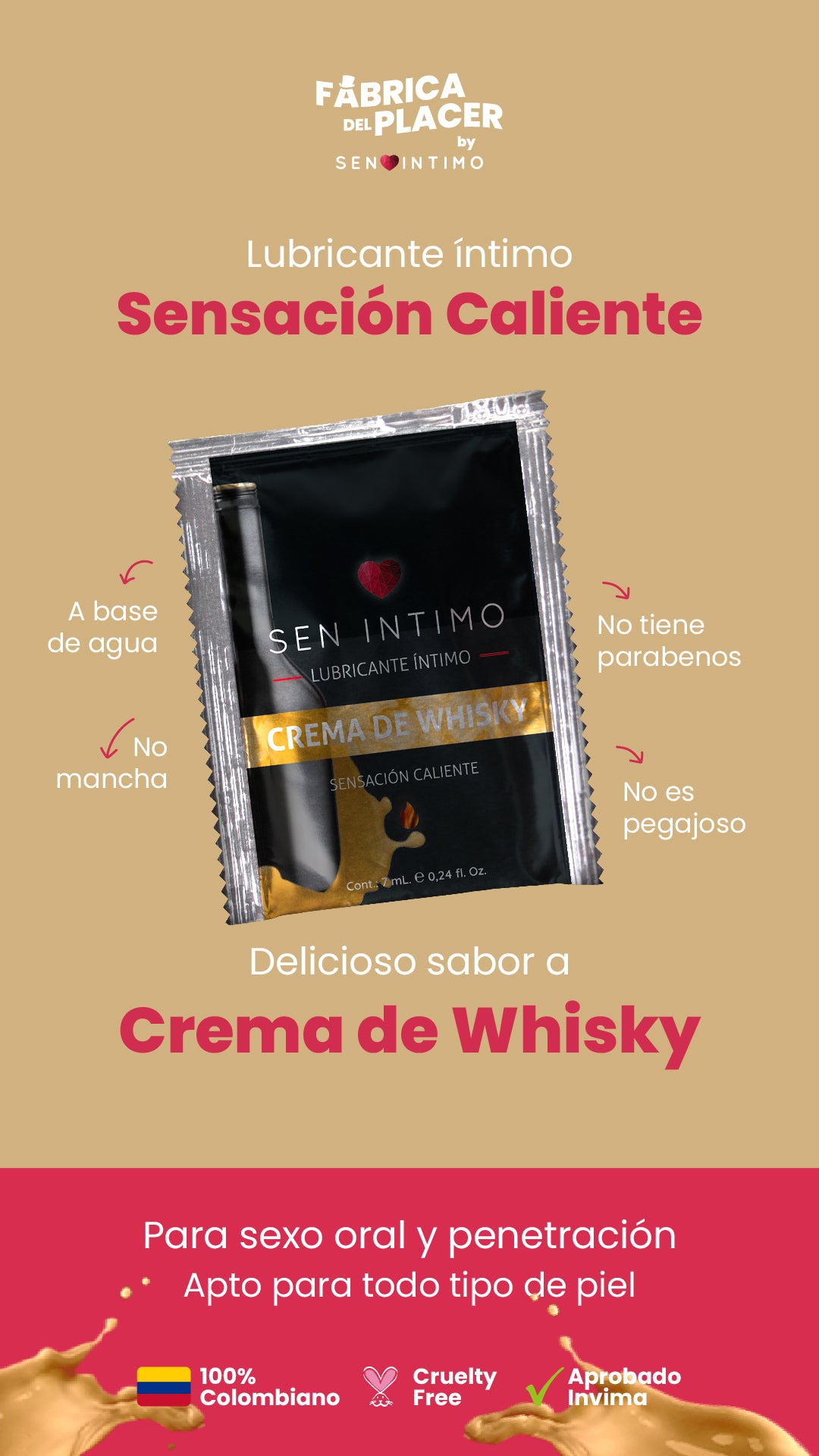LUBRICANTE INTIMO CREMA DE WHISKY SACHET 7 ML SEN INTIMO