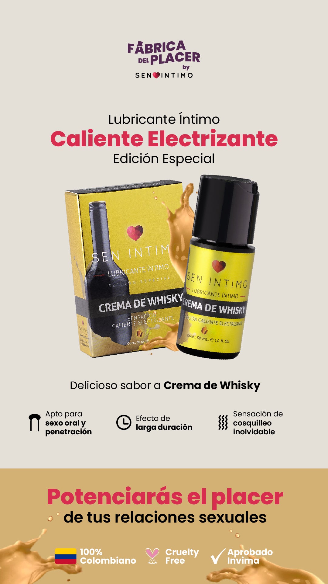 LUBRICANTE INTIMO CREMA DE WHISKEY ELECTRIZANTE 30 ML SEN INTIMO