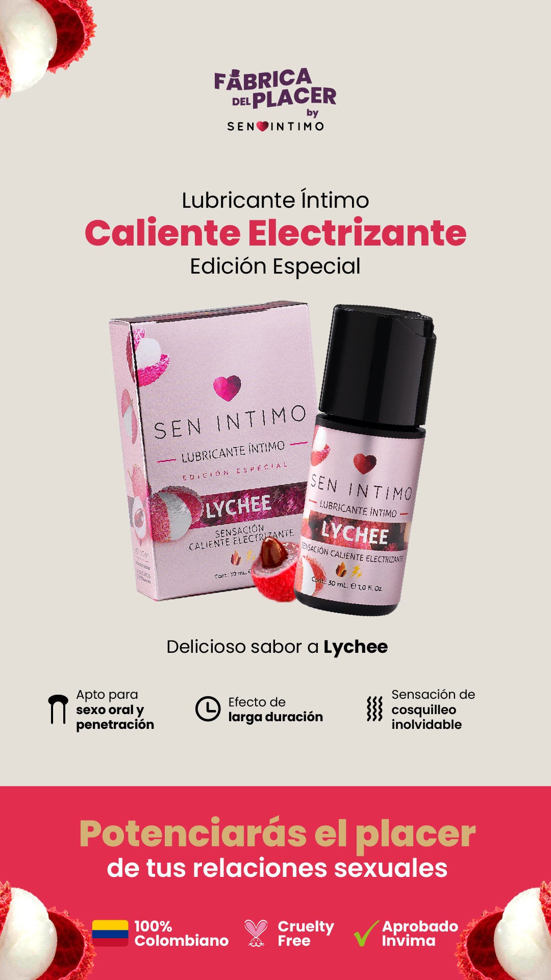 LUBRICANTE INTIMO LYCHEE ELECTRIZANTE 30 ML SEN INTIMO