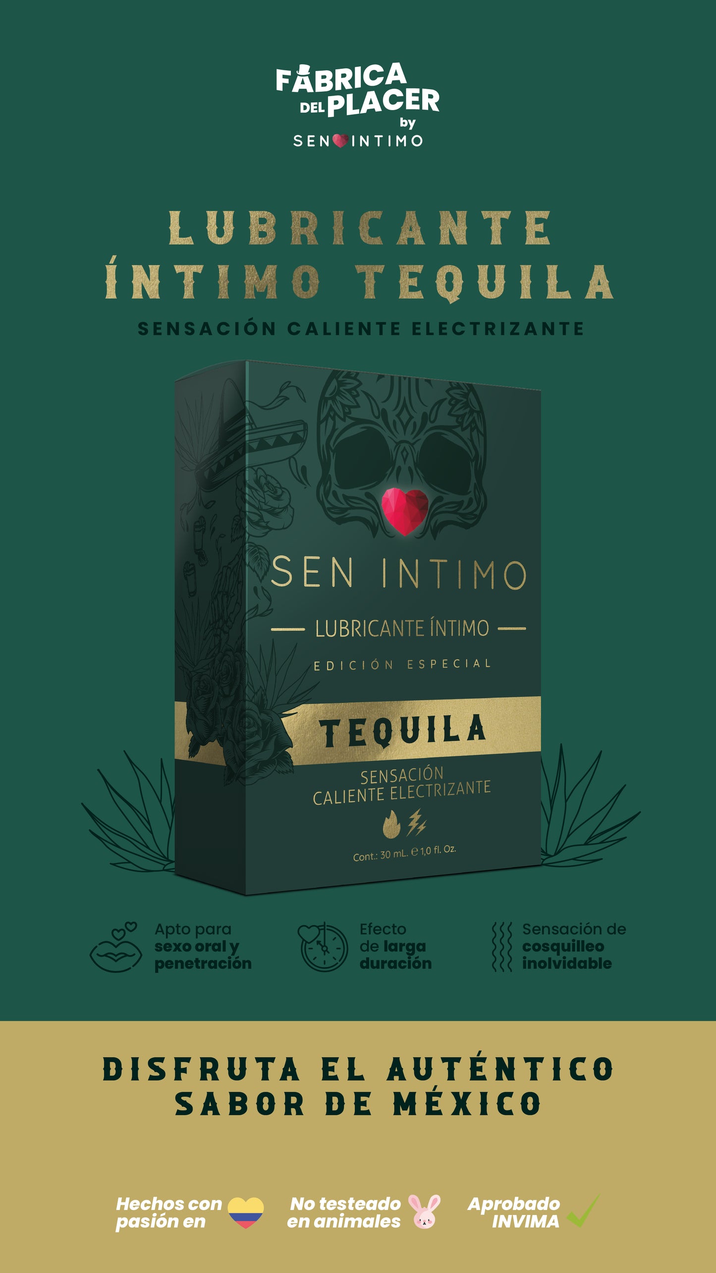 LUBRICANTE TEQUILA SENSACION CALIENTE ELECTRIZANTE 30 ML SEN INTIMO