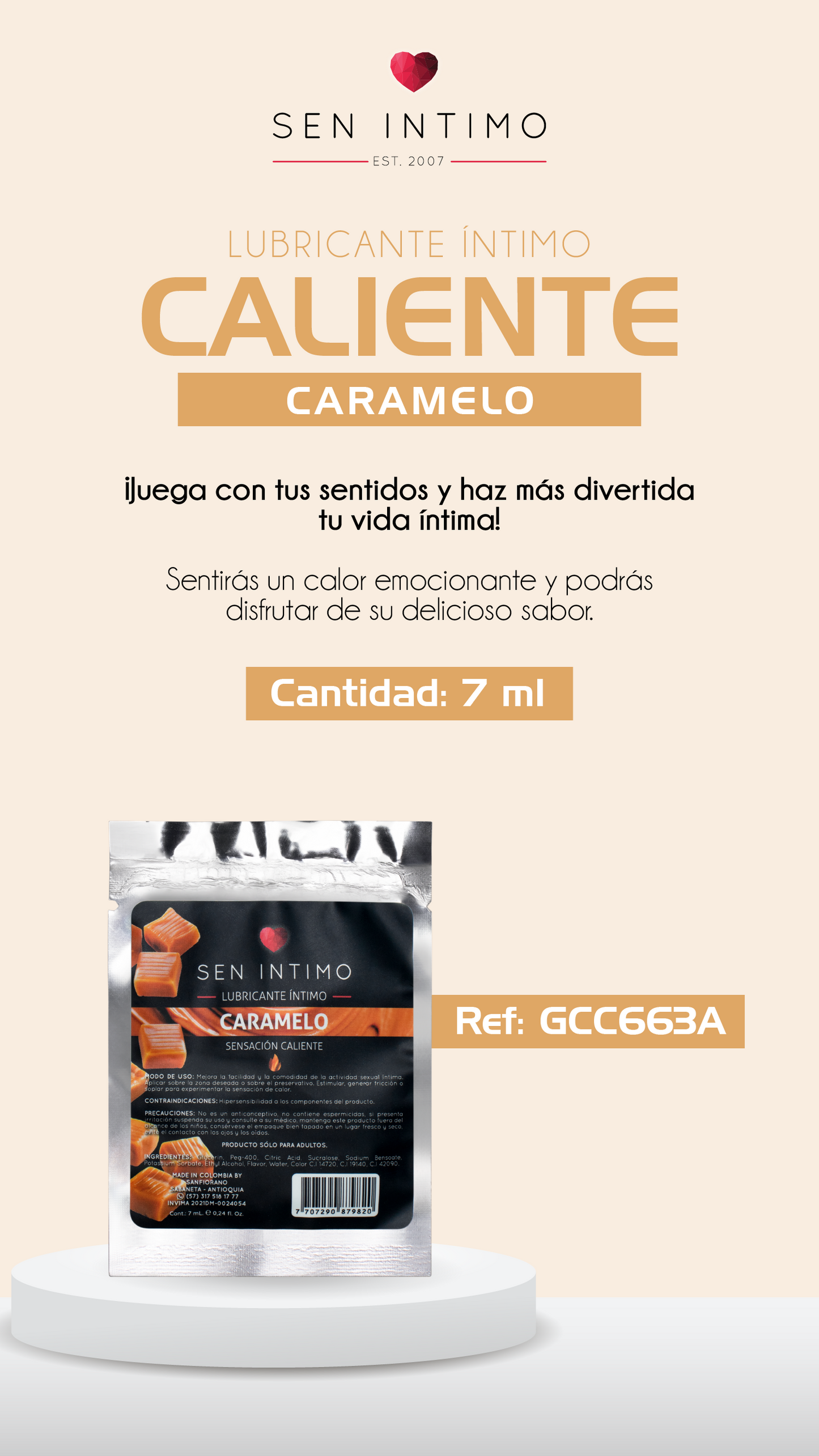 LUBRICANTE INTIMO CARAMELO SENSACION CALIENTE 7 ML SEN INTIMO