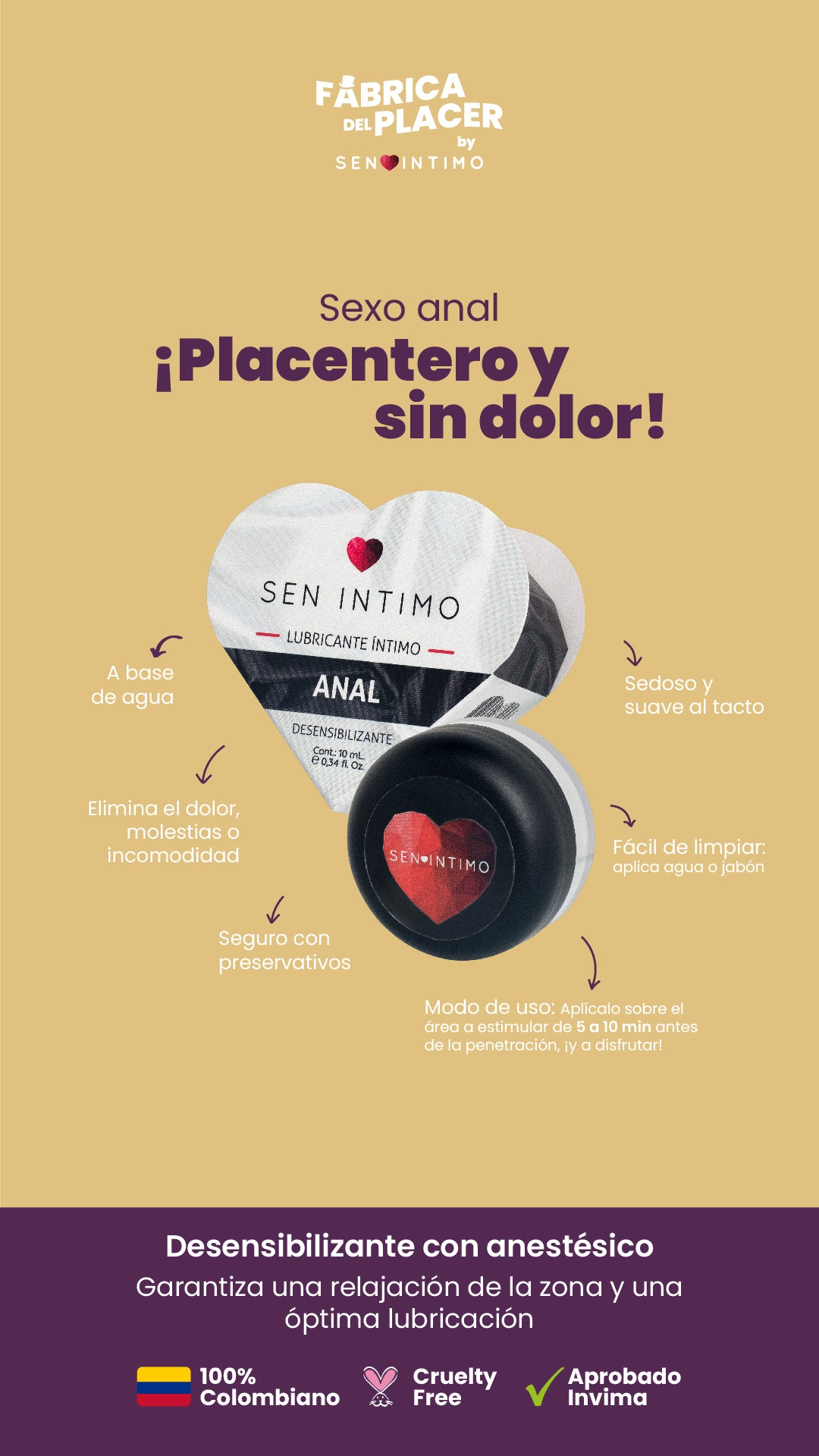LUBRICANTE INTIMO ANAL DESENSIBILIZANTE X 10 ML SEN INTIMO