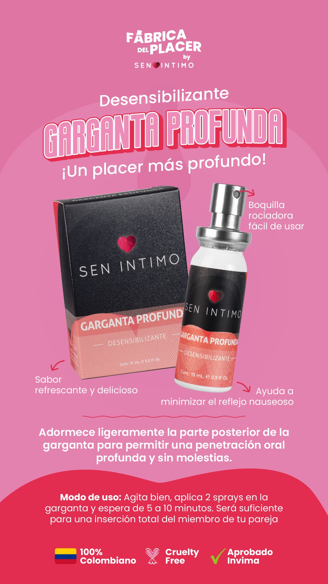 GARGANTA PROFUNDA DESENSIBILIZANTE PARA EL SEXO ORAL 15 ML SEN INTIMO