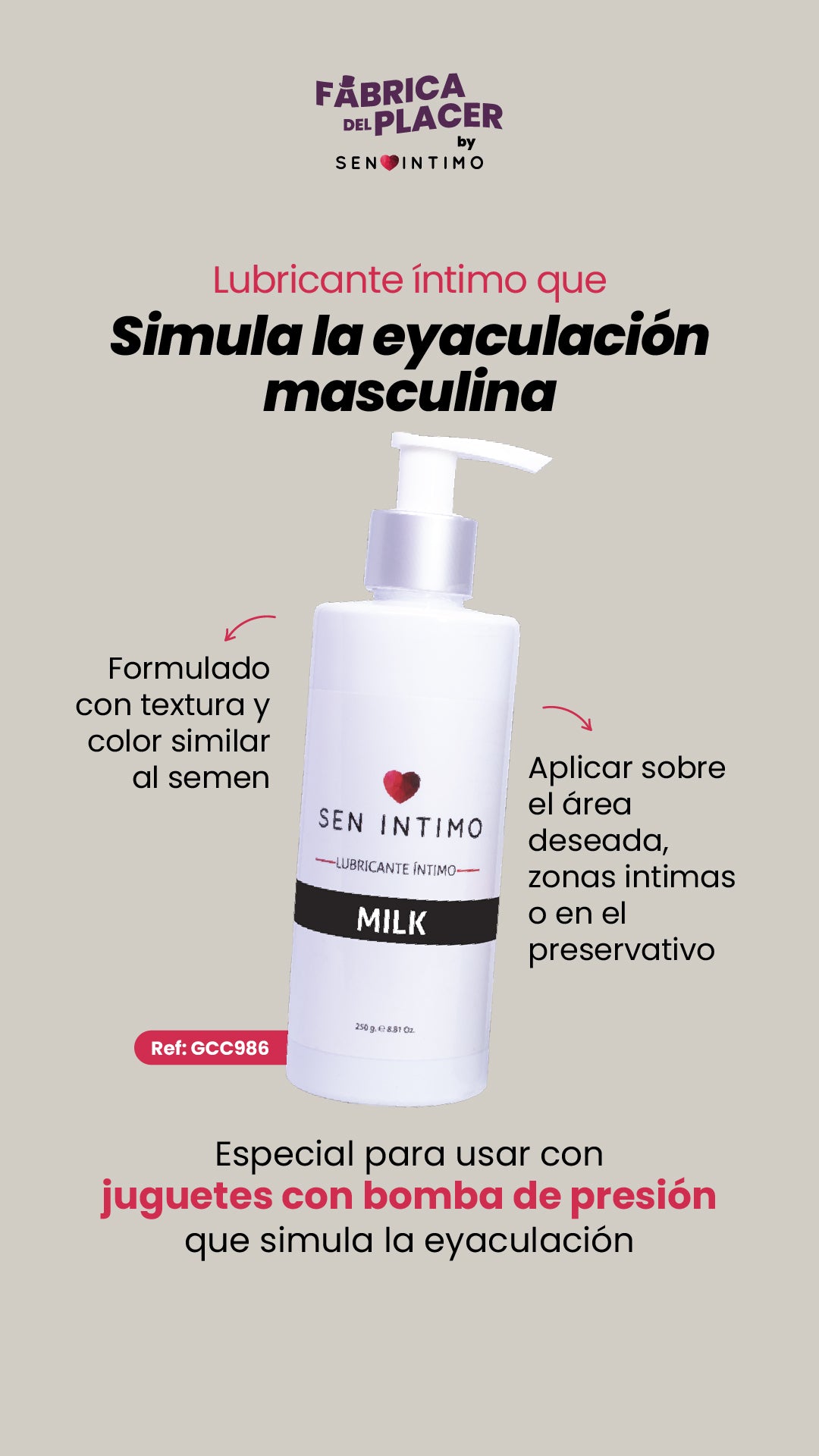 LUBRICANTE INTIMO MILK SEMEN ARTIFICIAL X 250 ML